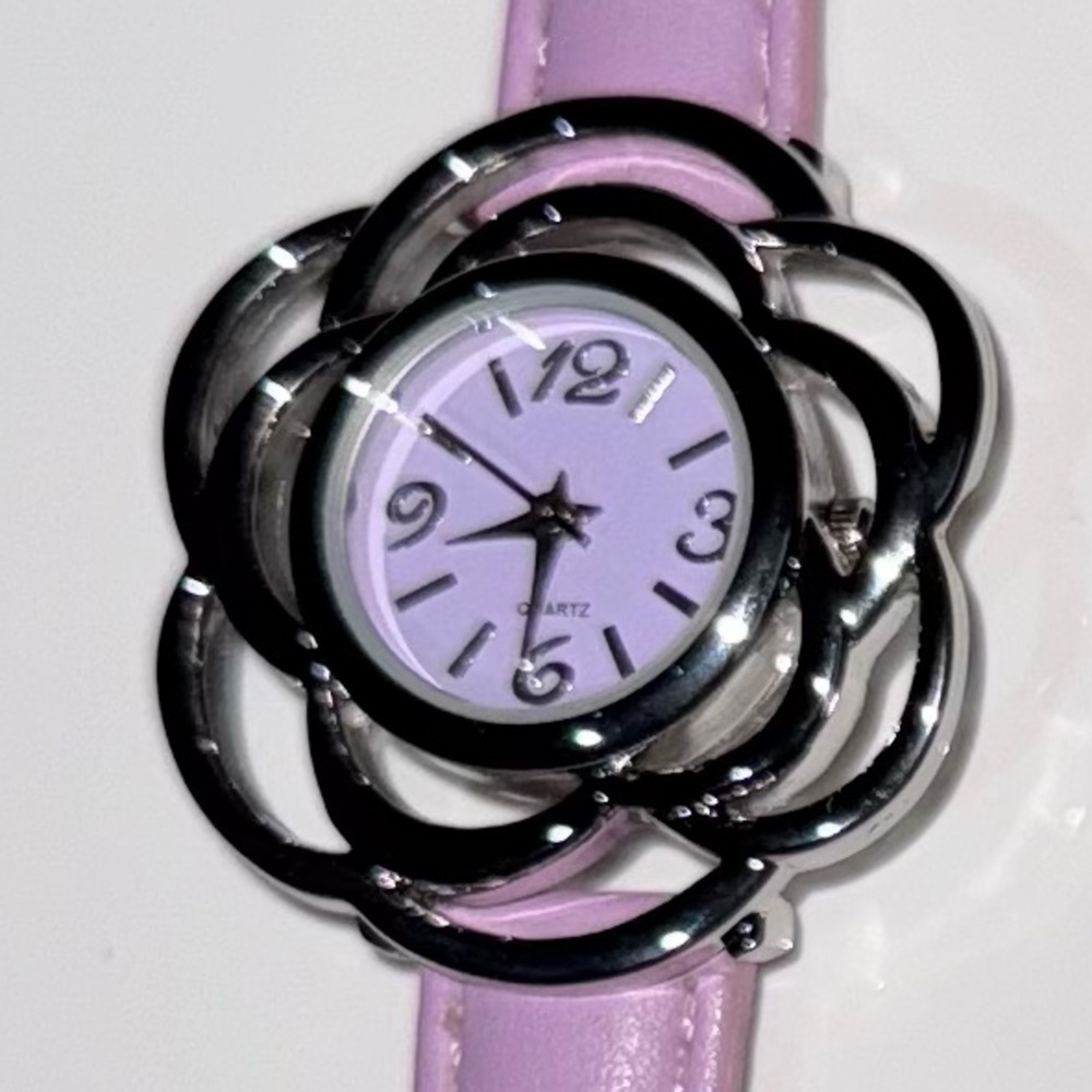 Avon Purple and Silver Floral Watch
